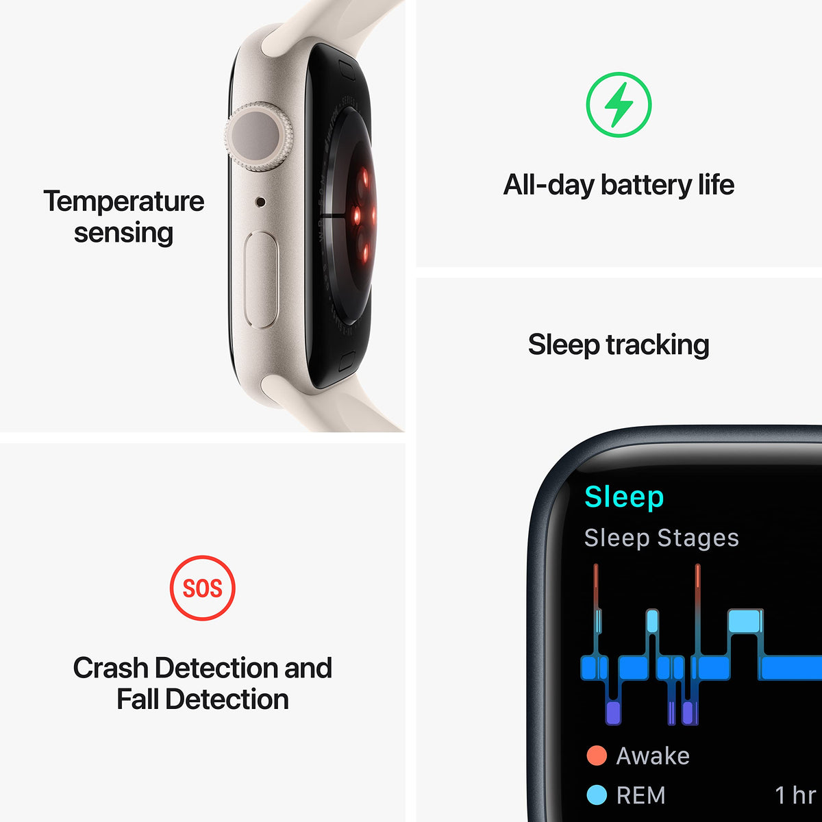 Apple Watch Series 8 (GPS) 41mm Aluminum Case w/ White Band - M/L Silver - MP6M3LL/A - Image 5
