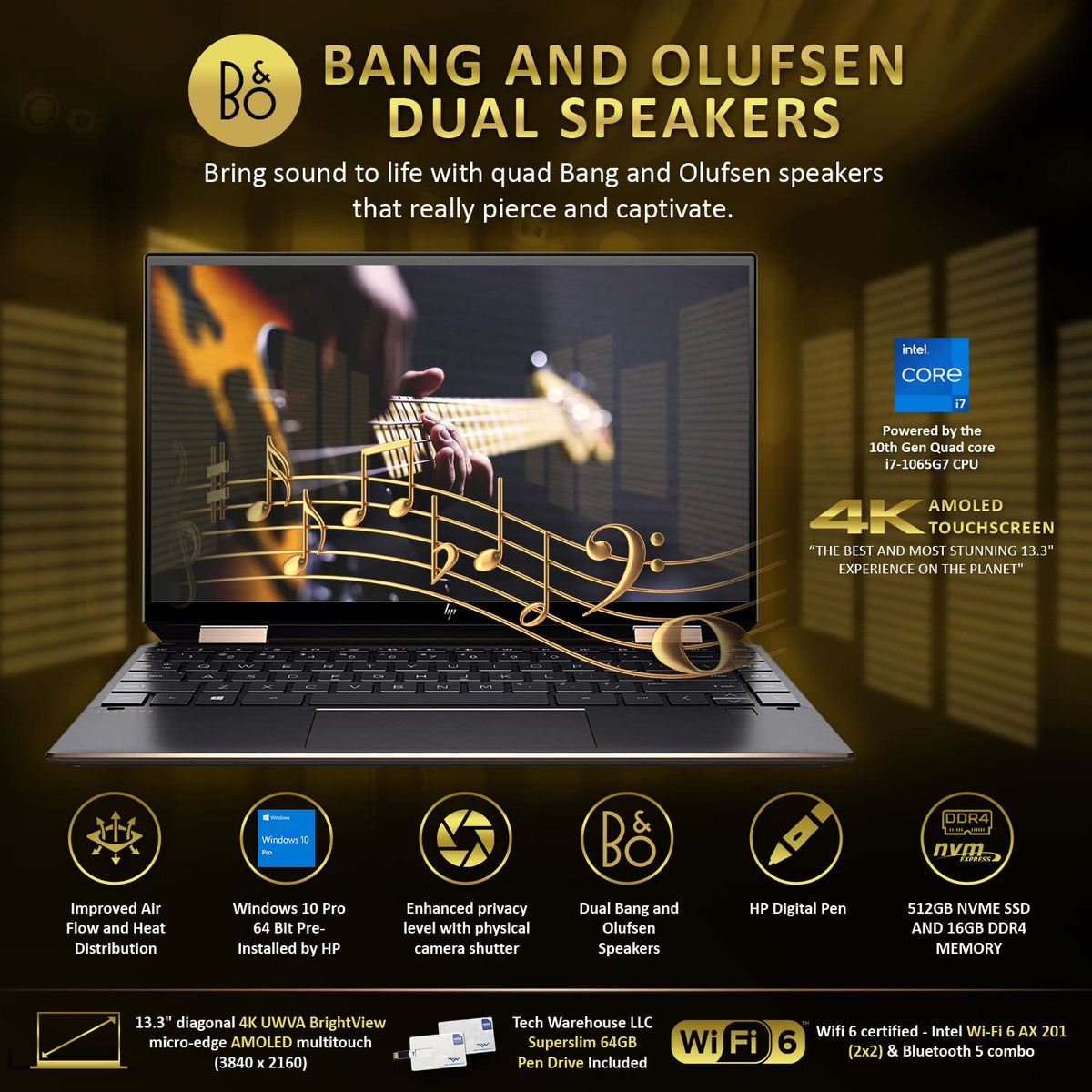 HP Spectre x360 - 2-in-1 UHD Touch - i7-1065G7 - 16GB RAM - 512GB SSD - Blue - Image 4