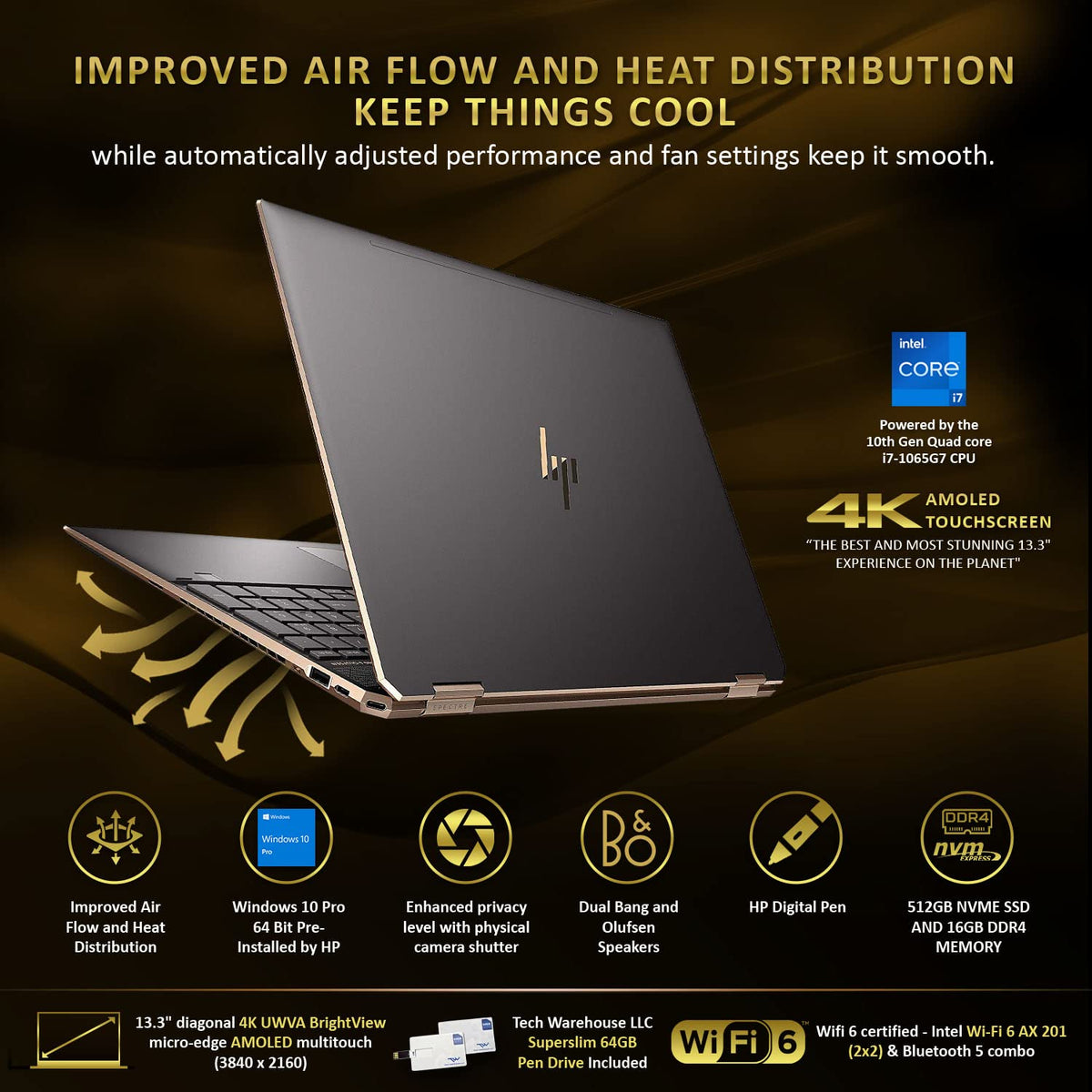 HP Spectre x360 - 2-in-1 UHD Touch - i7-1065G7 - 16GB RAM - 512GB SSD - Blue - Image 5