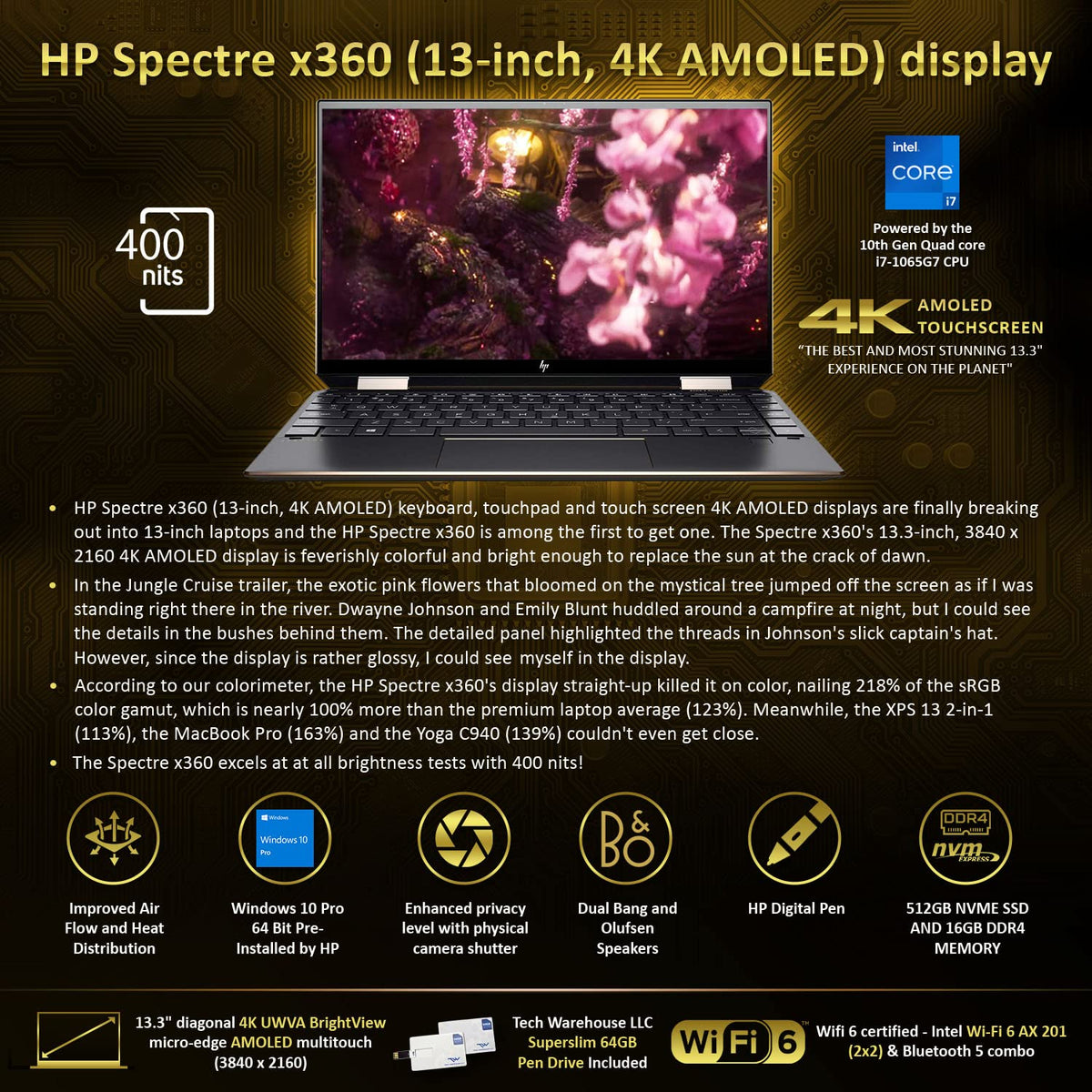HP Spectre x360 - 2-in-1 UHD Touch - i7-1065G7 - 16GB RAM - 512GB SSD - Blue - Image 8