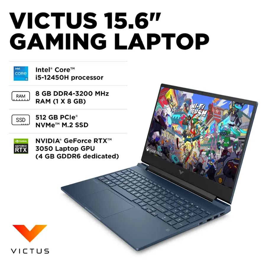 HP Victus 15.6" FHD 144Hz Gaming Laptop - Intel Core i5-12450H - 32GB RAM - RTX 3050 - 512GB SSD - Performance Blue - Image 5